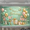 Tissu de toile de fond de fête d'anniversaire plan 2D couleur menthe avec texte en feuille d'or « Joyeux Anniversaire », fabriqué en polyester durable.
