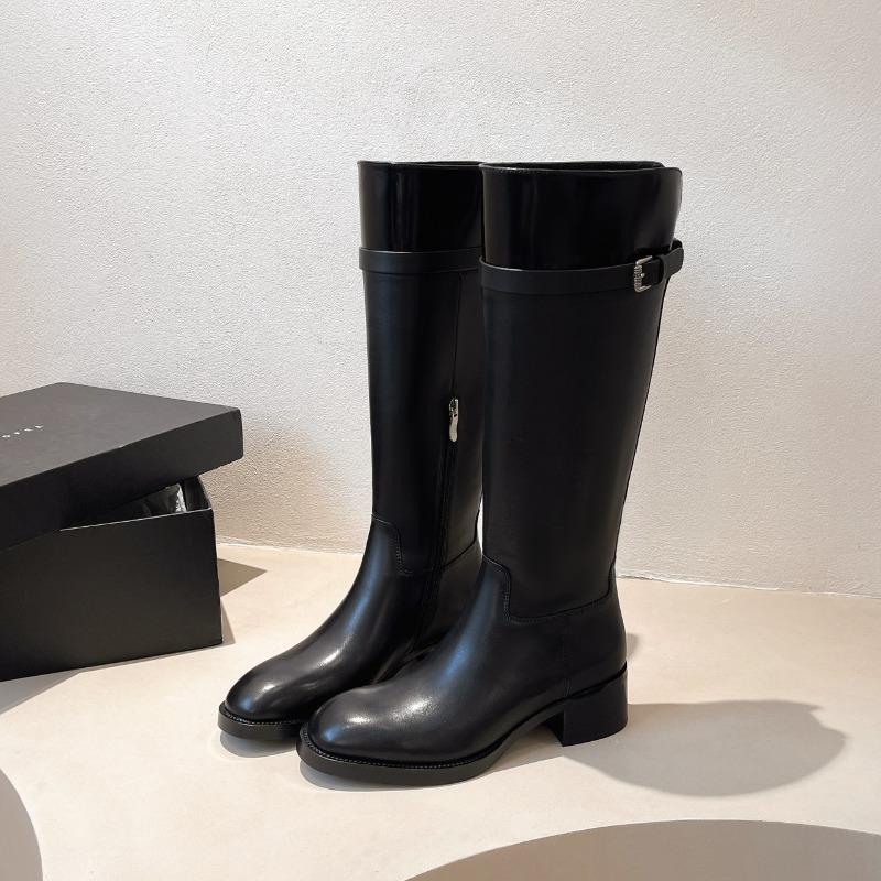 

Сапоги-трубы из натуральной кожи женские осенне-зимние с толстыми голенищами, высокие сапоги до колена с пряжкой-замком, высокие сапоги-трубы, рыцарские сапоги 40