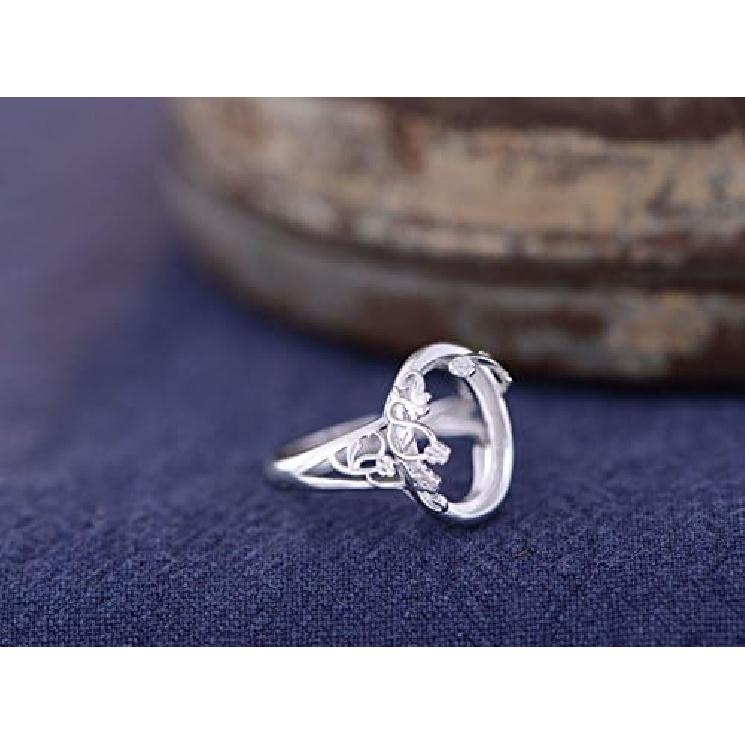 Ring Blank (10x14mm/11x13mm Oval Blank) Adjustable Sterling Silver Ring Base Long-Lasting White Gold Plated 925 Silver Ring Setting R693B