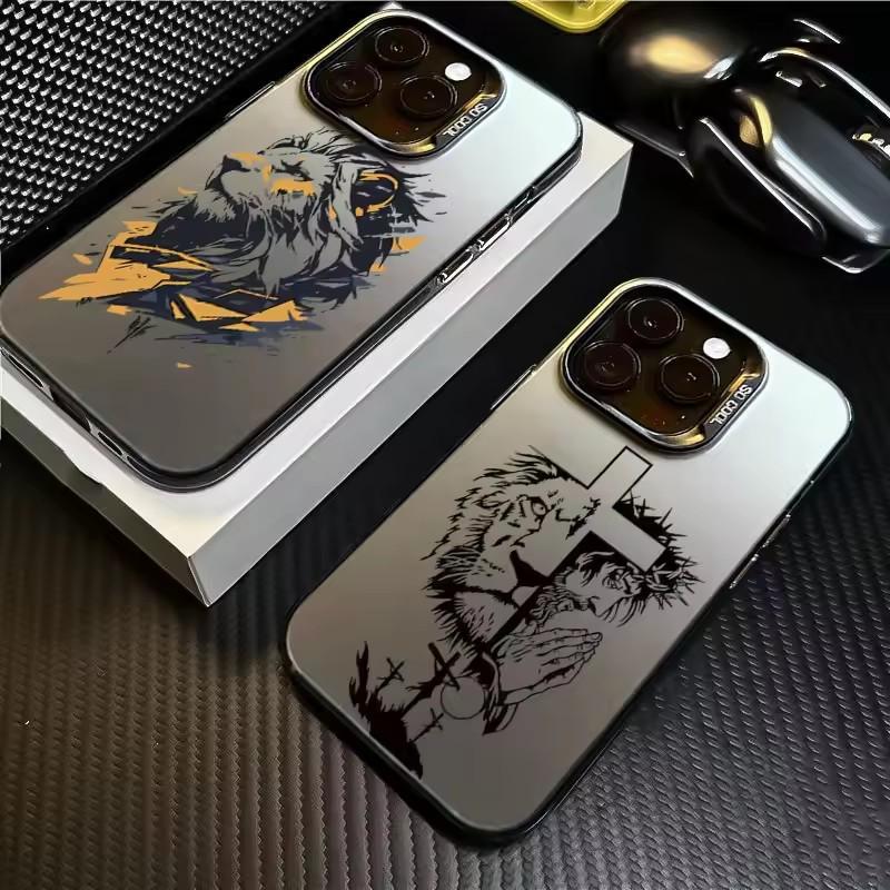 Case For Samsung Galaxy A55 5G A54 A35 A15 Galaxy S25 S24 Ultra S23 FE S22 Plus S21 S20 Cross Pattern Bicolor Lion Phone Cover