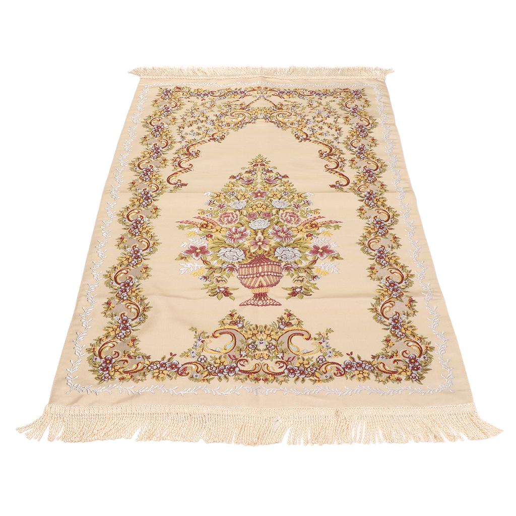 Prayer Rug Multipurpose Elegant Embroidery Decorative Tassel Double Layer Muslim Prayer Mat for Hall Home Camping Beige