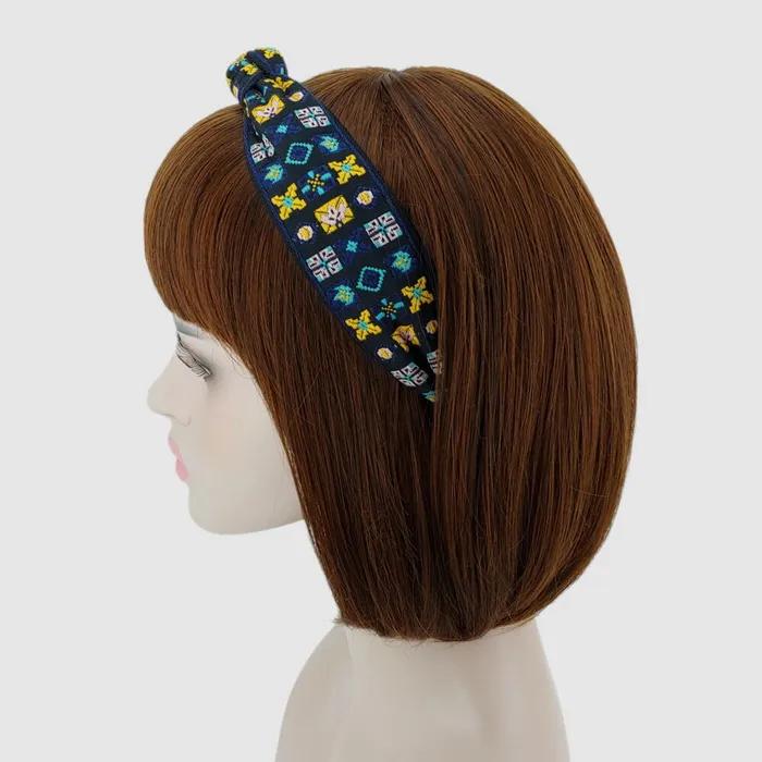 LALA Geometric Diamond Ethnic Hairband - Blue