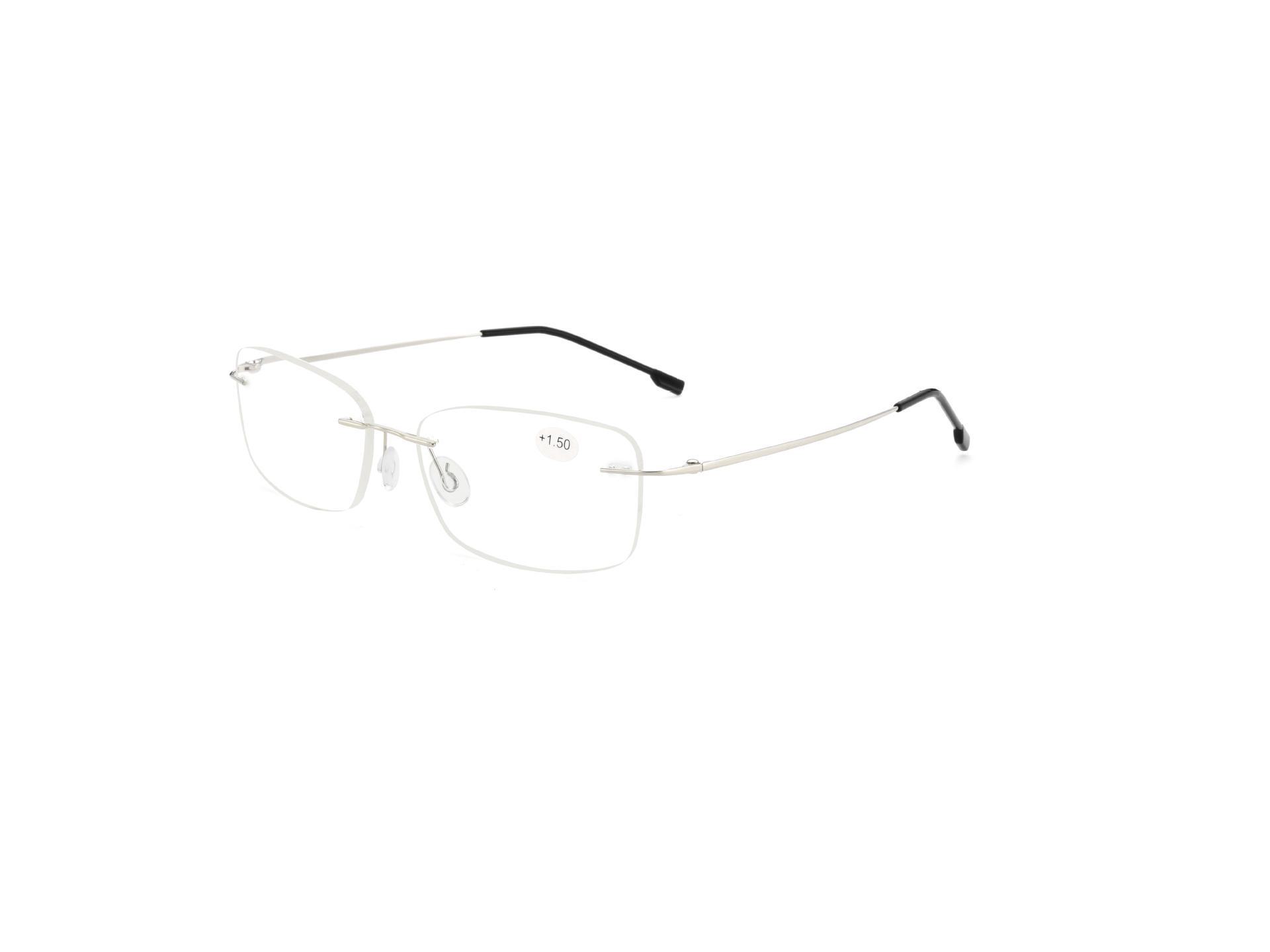 

Современные безоправные линзы в сверхлегких очках для чтения с защитой от синего света для первоклассного и простого чтения для пожилых людей. 250 серебряный