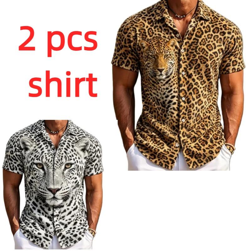 Homewear Men's Shirts Beast Wolf Tiger Leopard Printed Short Sleeved Shirts Summer Men's and Women's Fashion Holiday Shirt