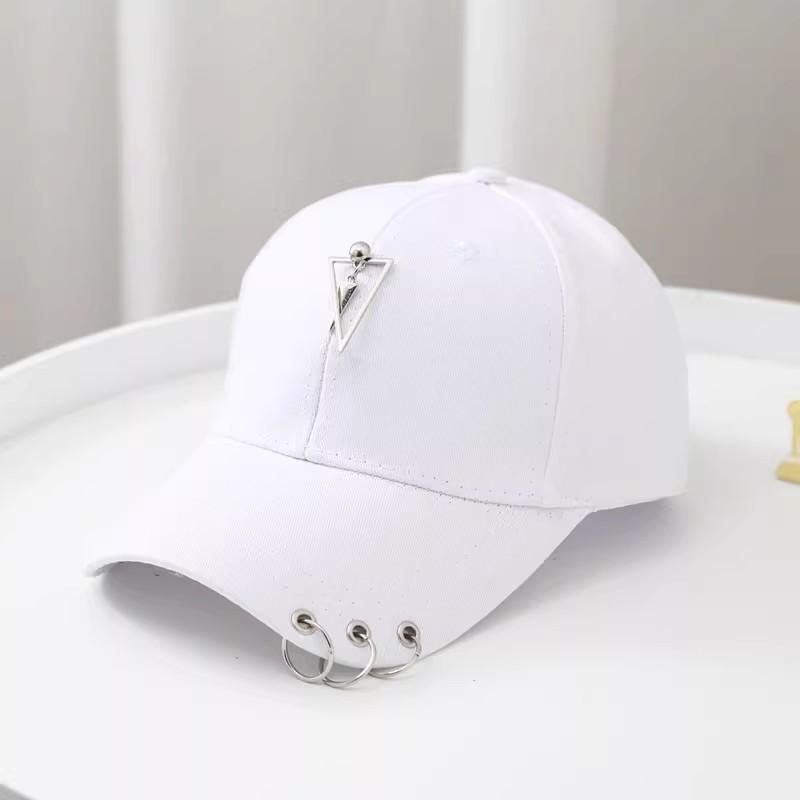 Women's Spring Summer Korean Style Baseball Cap with Ring Sunscreen Anti-UV Metal Baseball Caps Hip Hop Street Dance Style Kpop