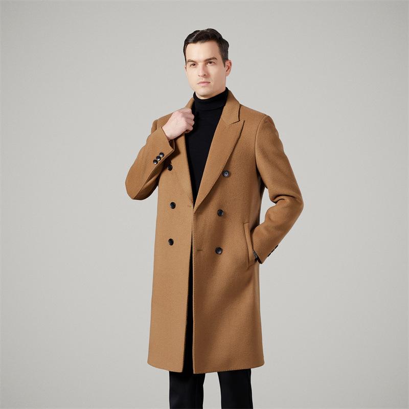 New autumn and winter men's business woolen coats, high-end young and middle-aged men's wool suit collar long coats