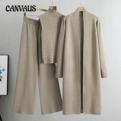 Autumn and Winter Women's Plus Size Lazy Temperament Knitting Suit Sleeveless Vest Sweater Cardigan Pant Suit