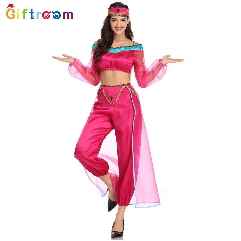 Adult Dubai Clothes Women's Rose Red Mesh Splicing Suit Festival Stage Performance Suit