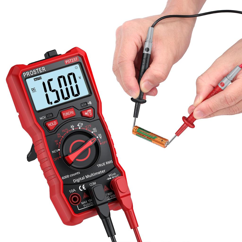 Proster Digitalmultimeter, 6000 Zählungen, AC/DC-Strom, AC/DC-Spannung, NCV, Echter Effektivwert, Widerstand, Diode, Durchgangsprüfung, Kapazität, Frequenz, Temperatur