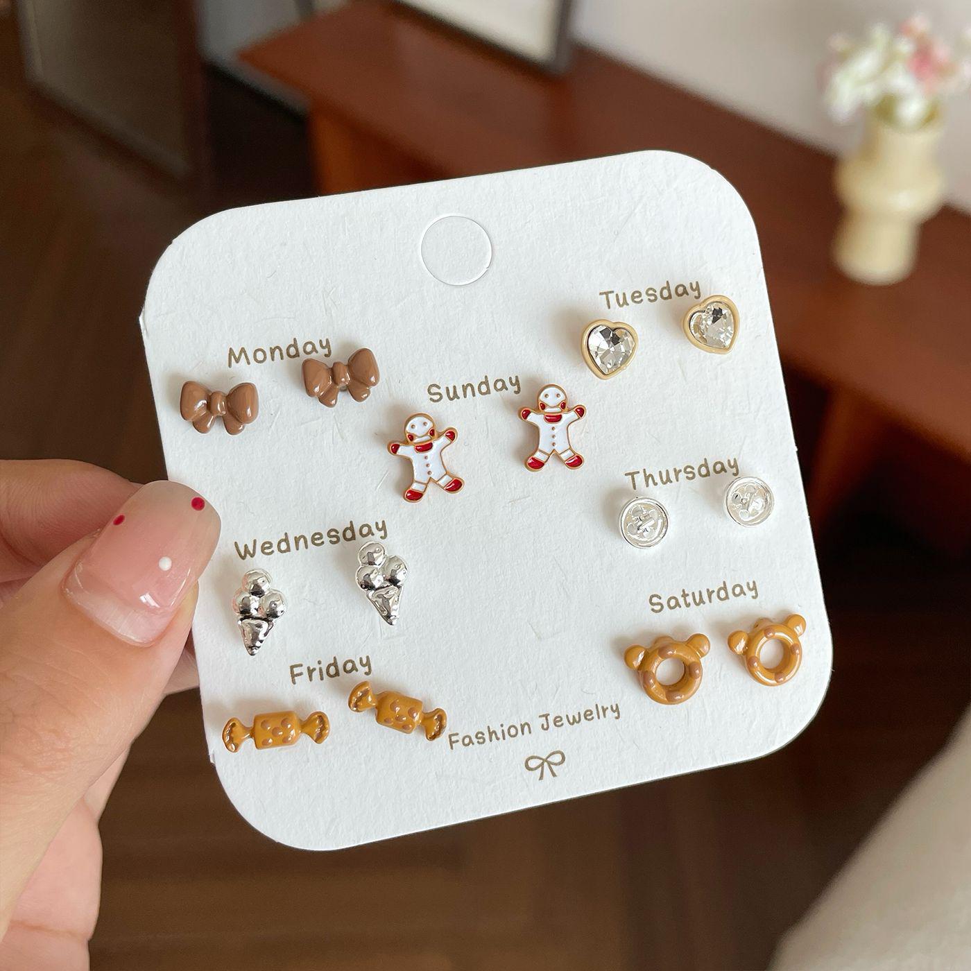 

«Набор сережек с мультяшным котом осень/зима»: 7 универсальных, симпатичных и красочных изделий с серебряными спицами для женщин/студенток