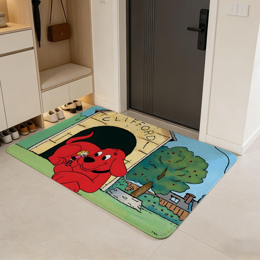 Clifford t-the B-Big R-Red D-Dog Floor Mat Soft Cartoon Flannel Non-Slip Kids Play Mat & Entrance Door Mat for Bathroom Bedroom