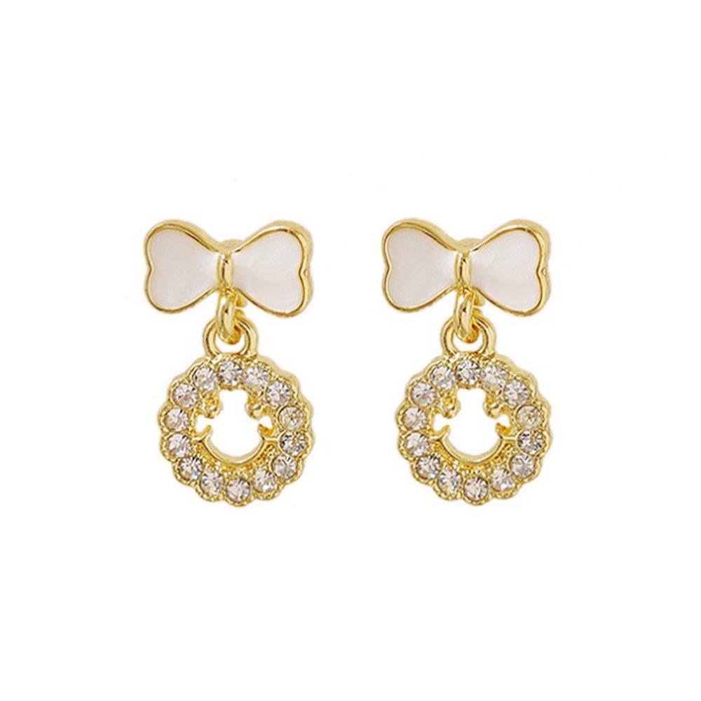 

Bow Knot Stud Earrings with Circular Crystal Dangle Lightweight Metal Alloy Fashion Jewelry for Women and Girls белый