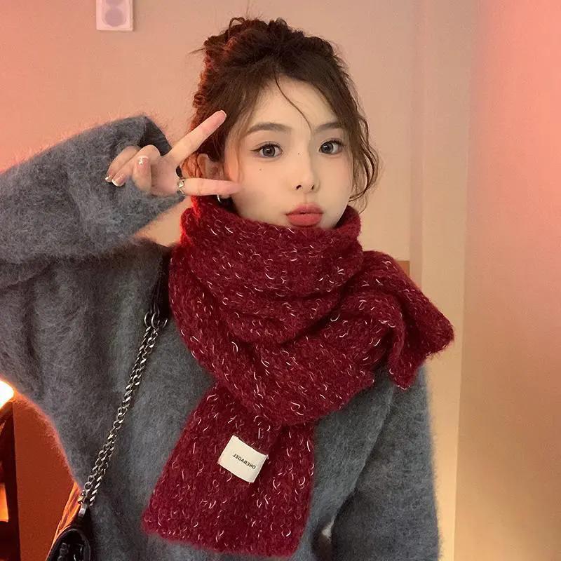 

WTEMPO Ветрозащитный однотонный мягкий вязаный шарф женский осенне-зимний утолщенный теплый рождественский новогодний шерстяной шарф One Size