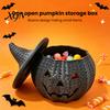Functional Witch Theme Ornament Halloween Pumpkin Candy Jar, 3D Printed Woven Storage Container with Hat Lid, Ghost Face Desktop Ornament, Festive
