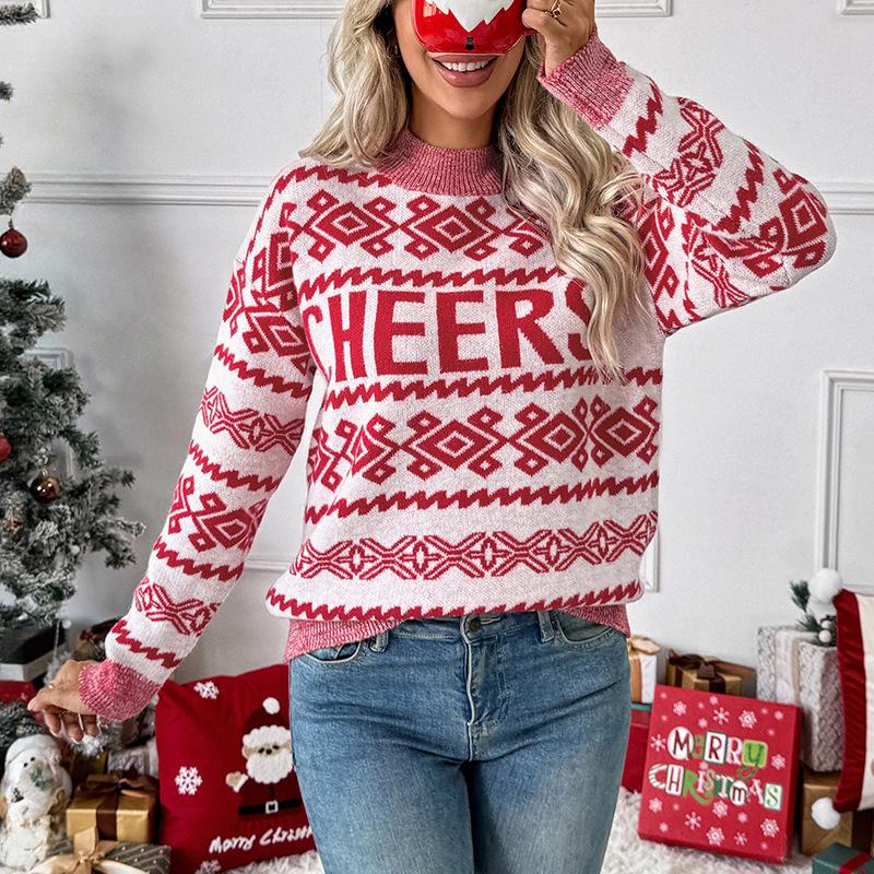 Cheers Christmas Round Neck Long Sleeve Sweater