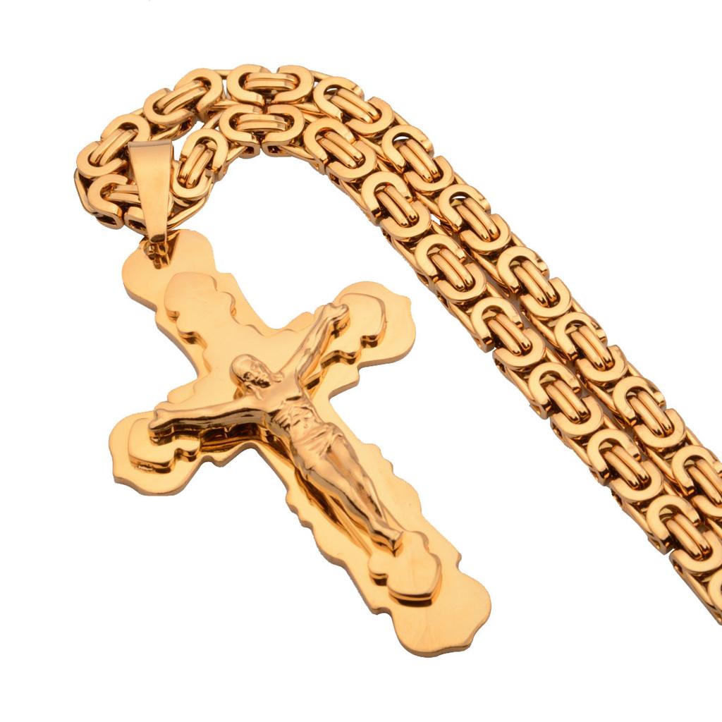 Nuova Moda 316 Acciaio Inossidabile Uomo Donna Colore Argento Ciondolo Croce Collana con 6mm 18-30 Pollici Catena Maglia Bizantina