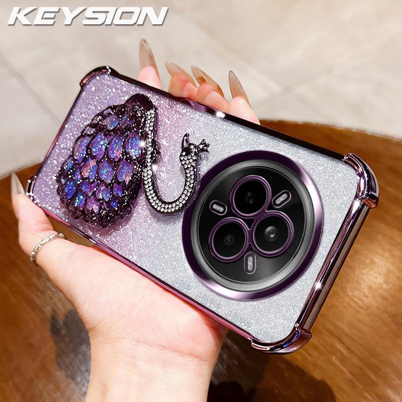 KEYSION Shockproof Plating Phone Case for Realme 14 Pro 5G Clear TPU Glitter Jewelled Swan Kickstand Back Cover for OPPO Realme 14 Pro+ 5G
