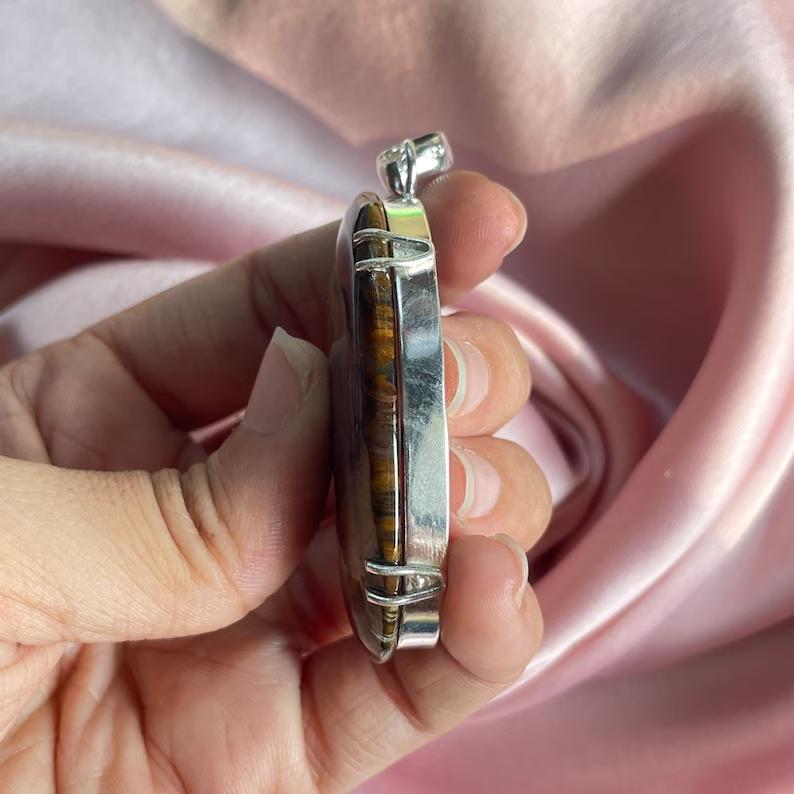 Moosachat Anhänger mit Silberkette Halskette 925 Sterling Silber Anhänger