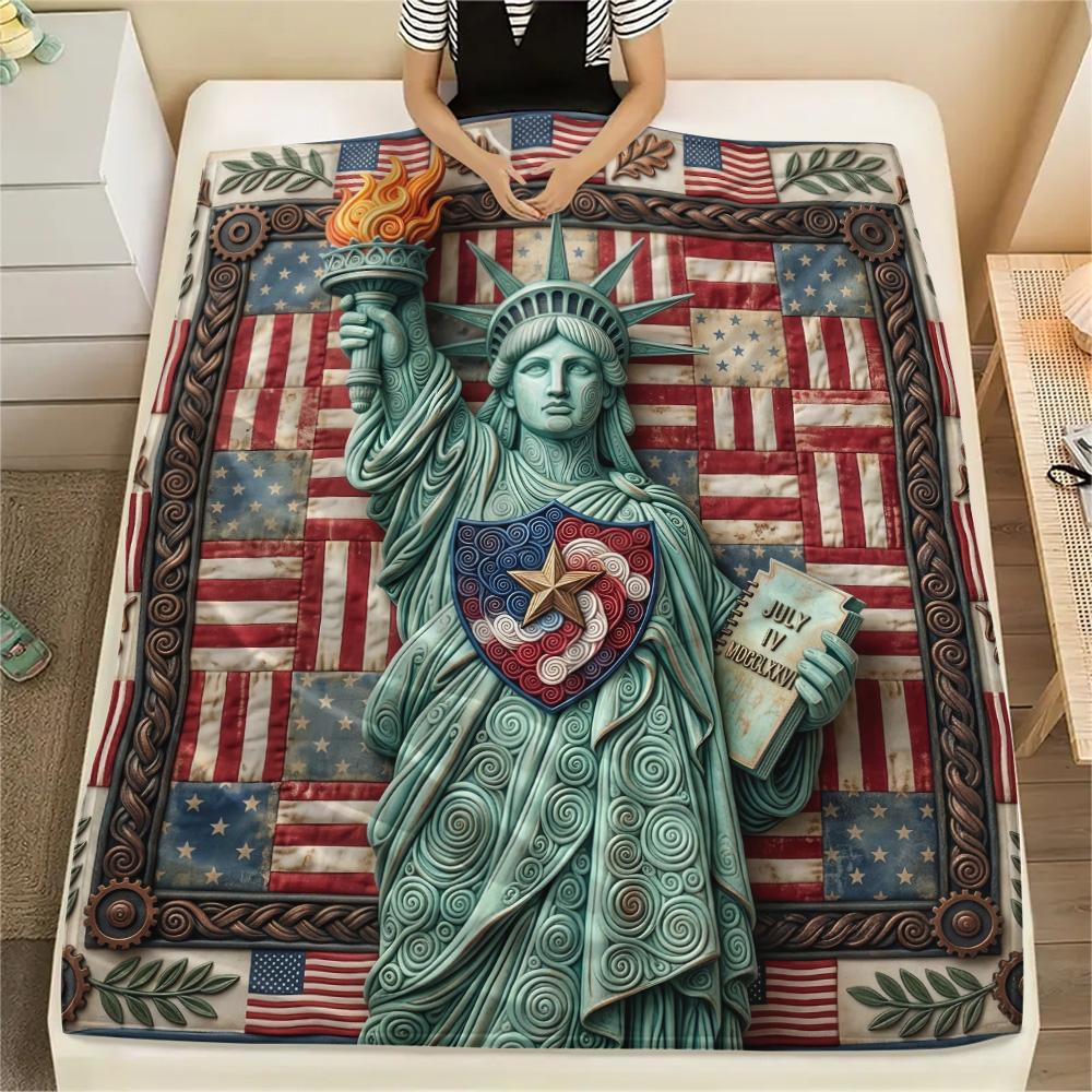 1Pc Egpyt Liberty Statue Patchwork Print Flannel Blanket High Quality Warm Comfortable Cover for All Seasons Perfect for Gifts Home Decor