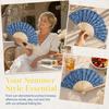 Wooden Handle Folding Hand Fan Lemon Print Hand Cranked Fan Lightweight Handheld Fan  Photography