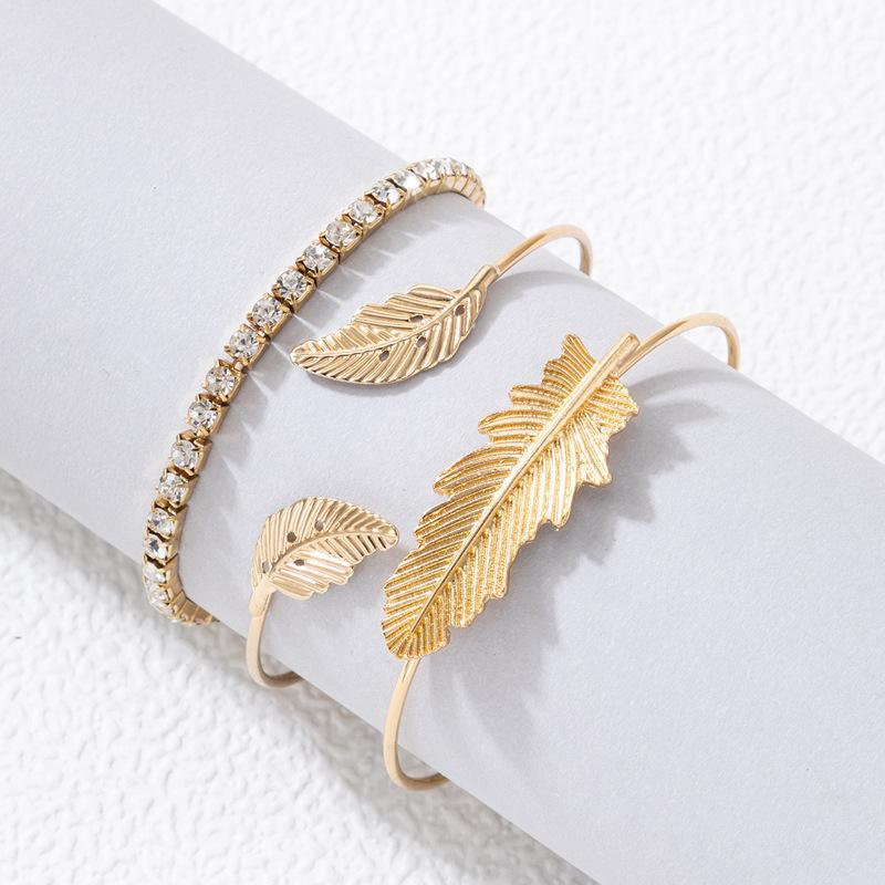 New Bracelet Alloy Feather Diamond Bracelet Set, Flower Shell Geometric Bracelet Multi-piece Set