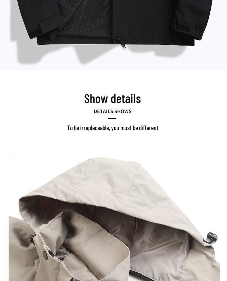 Autumn/Winter Outdoor Cardigan Jacket with Removable Hood – Wear-Resistant Student Team Uniform & Self-Driving Camping Windbreaker