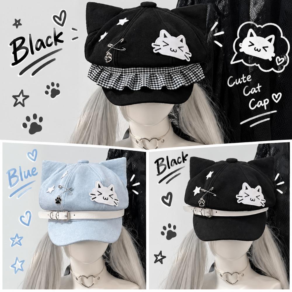 Subculture Beret Hat Kitten Ears Octagonal Cap Cute Newsboy Cap