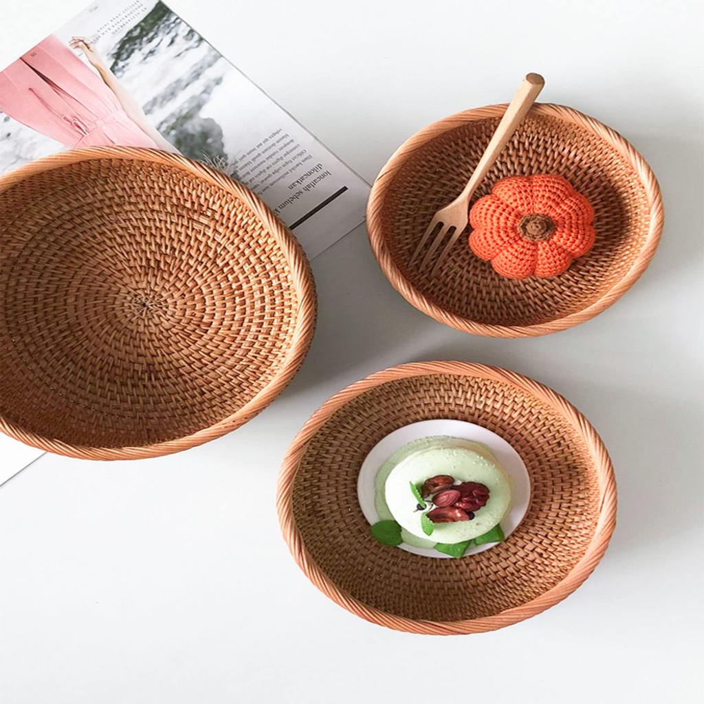 Lirancia Rattan Basket, Natural Rattan, Round, Shallow Tray, Deep, Lightweight, Durable, Holds Vegetables and Bread, Japanese Style [Deep 23 X 9cm]