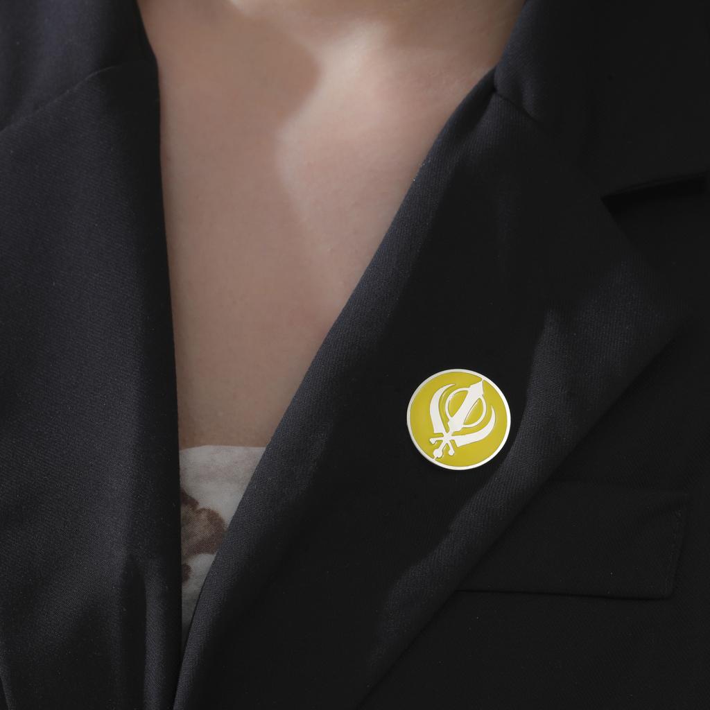 LIKGREAT Sikh Khanda Brooch Religious Spiritual Enamel Pin Badge Stainless Steel Jewelry Amulet Gift for Men Women Accessory
