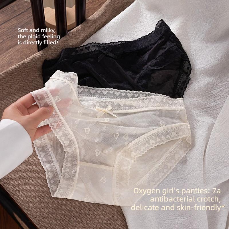 Slip Triangle Fin d'Été pour Femme en Dentelle et Soie Glacée 7A Antibactérien Sans Marque Taille Moyenne