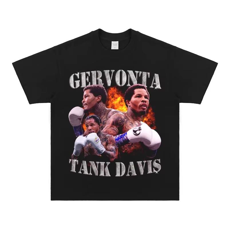 Gervonta Davis Fire & Fury Collage T-Shirt Crew Neck Lightweight Quick Dry Color Block Boxing Casual Outdoor Streetwear S