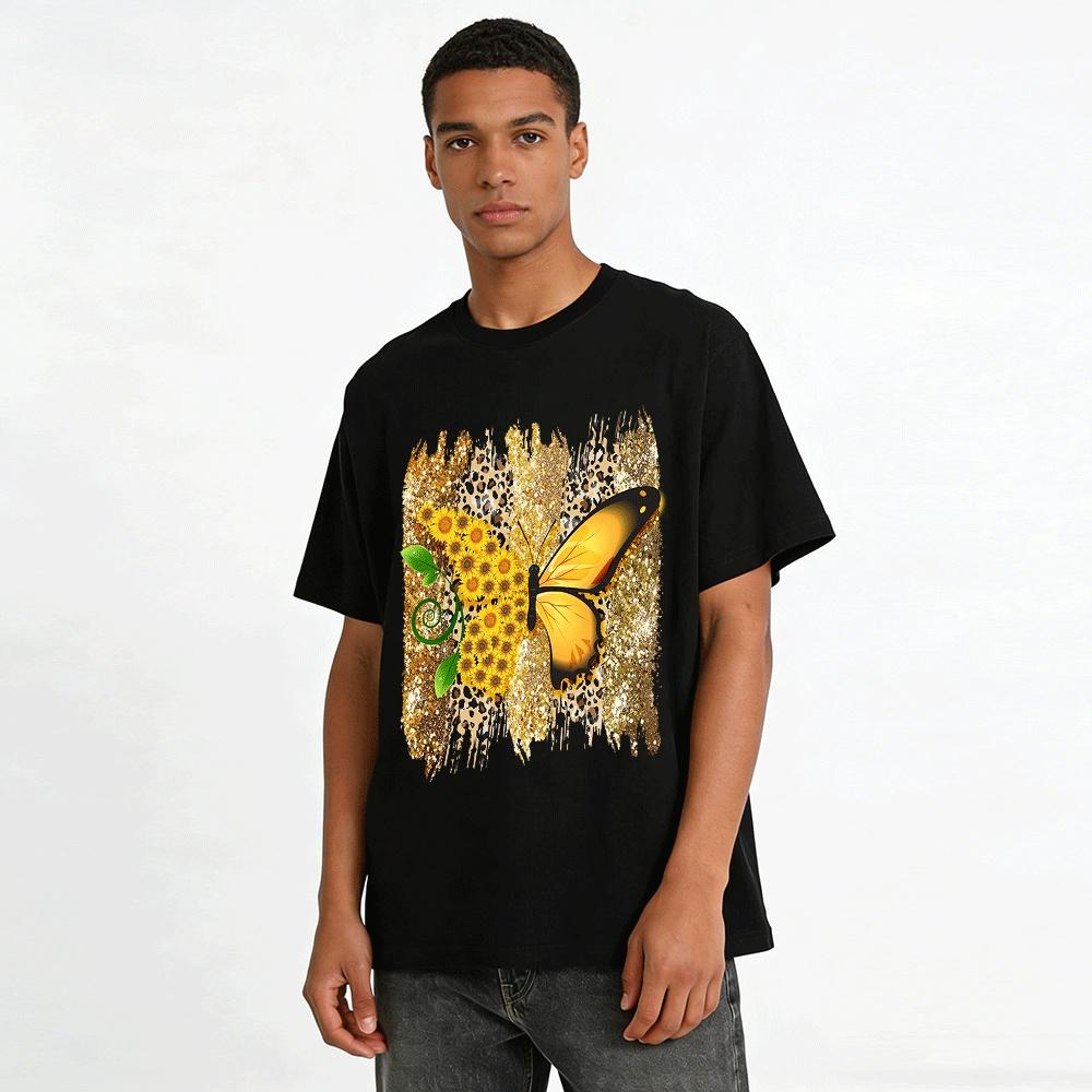 Leopard Print Glitter Sunflower Butterfly Casual Top Pure Cotton T-shirt