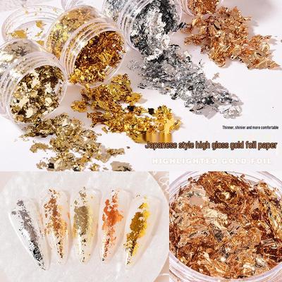 Gold & Silver High-Gloss Foil Fragments for Nail Art - Decorative Stickers & Glitter.