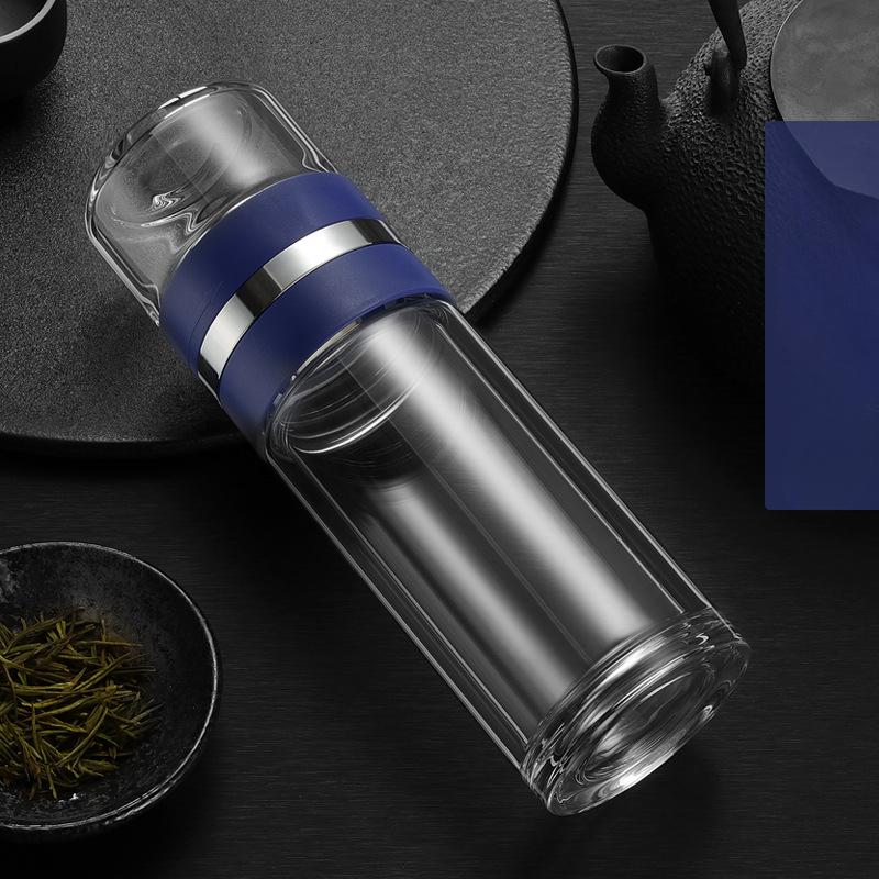 Fengge Tea Separation Water Separation Šálek na čaj Špičkový dvouvrstvý skleněný šálek Přenosný šálek na čistou vodu pro muže a ženy