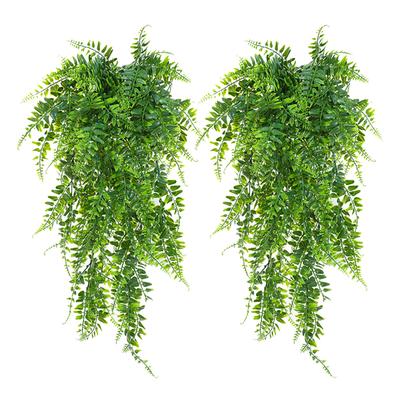2pcs Artificial Hanging Plants Fern Plastic Green Fake Wall Hanging Ferns Plants for Garden Wedding