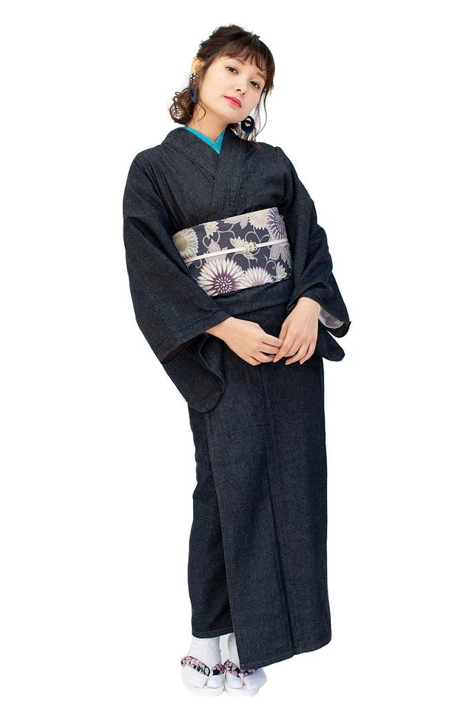 Washable denim kimono for women [KYOETSU] (M, black)