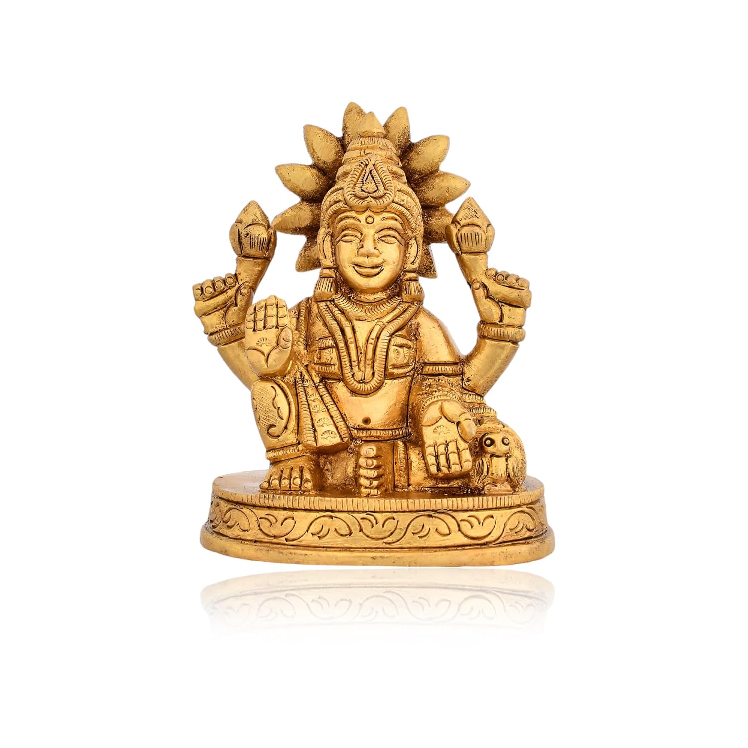 Pure Brass Maa Lakshmi Devi Idol Statue Sitting On Throne - Laxmi Ji Ki Murti