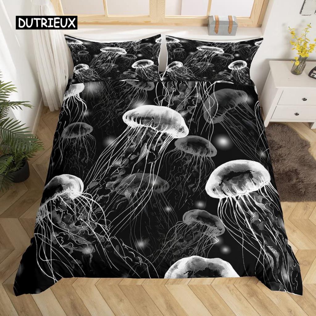 Σετ Παπλωματοθήκης Μέδουσας Μωβ Γαλαξίας Φωτεινό Σετ Κλινοσκεπασμάτων Μέδουσας Σύμπαν και Θαλάσσια Πλάσματα 2/3 τεμ. Κάλυμμα Πάπλωμα για Παιδιά
