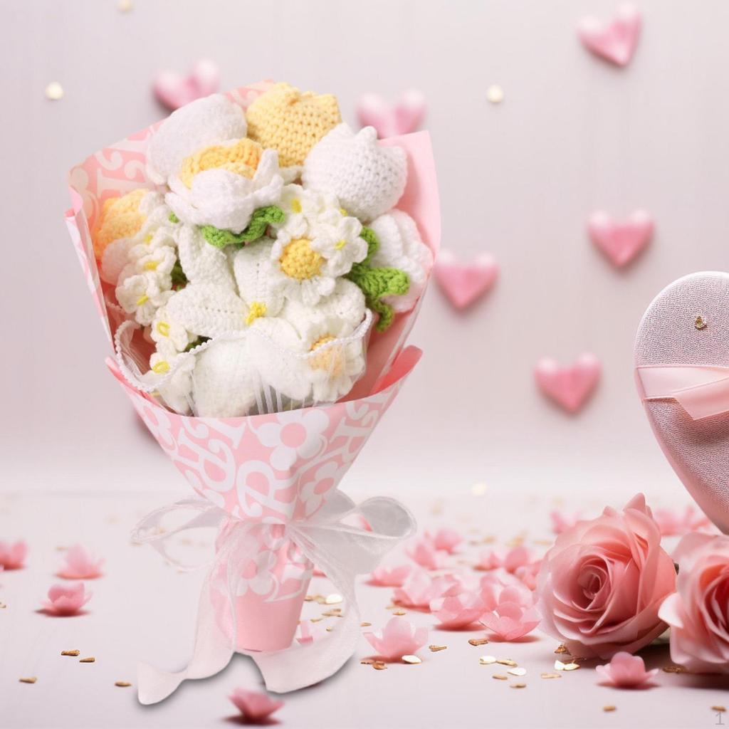 Crochet Flower Bouquet Knitted Home Office Decor Ornament Preserved Flowers Mother Day Gift