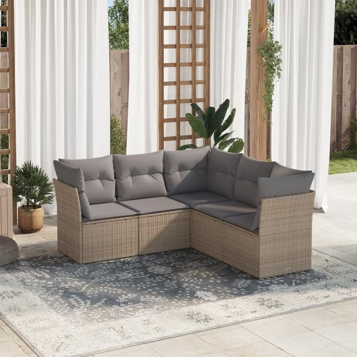 VidaXL Garden Lounge Set with Cushions 5 Pcs Beige Braided Resin 3217619