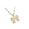Korean Rhinestone Bow Necklace: Luxurious Zirconia Copper Pendant, Versatile Butterfly Clavicle Chain for Women