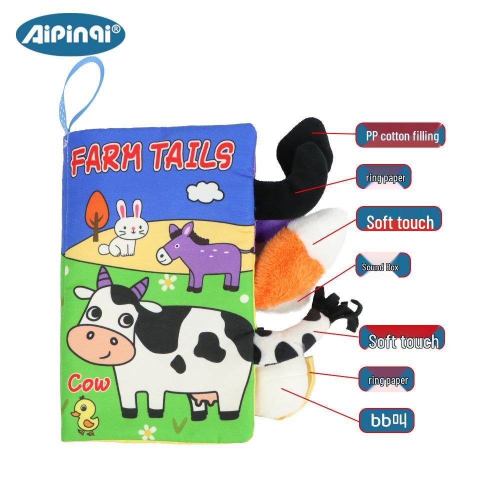 Aipinqi Baby Animal Tail Cloth Book – Tear-Resistant, Crinkle Paper Educational Toy for Early Learning.