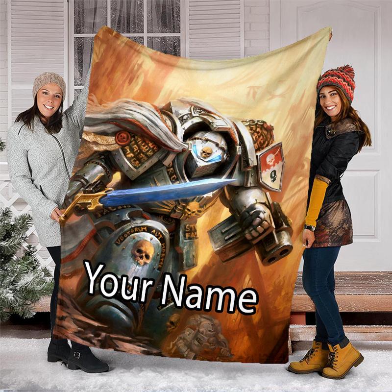 Custom Name Warhammer 40K Theme Printed Blanket - Perfect for Couch, Bed, Travel & Outdoor Use | Machine Washable, Cozy & Durable.