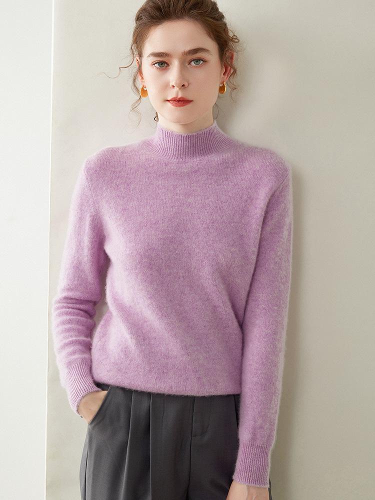 Gray Women's Cashmere Semi-High Neck Sweater - Thickened Wool Knit for Autumn and Winter