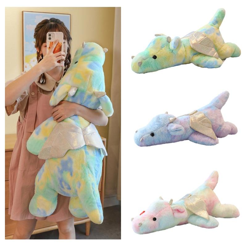 Colorful Small Dragon Plush Toy Pillow Tie-dye Dinosaur Doll Plushie Wholesale Gift