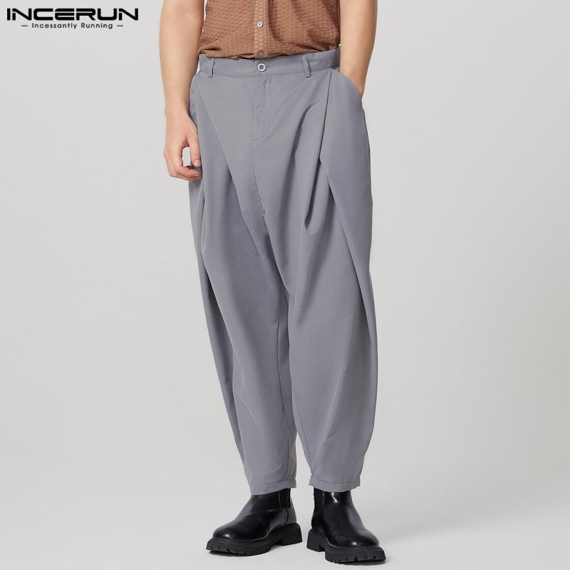 INCERUN Jarní pánská móda Široká noha Dlouhé Jogger Kalhoty Jednobarevné Ležérní Volné Maxi kalhoty Plus Size