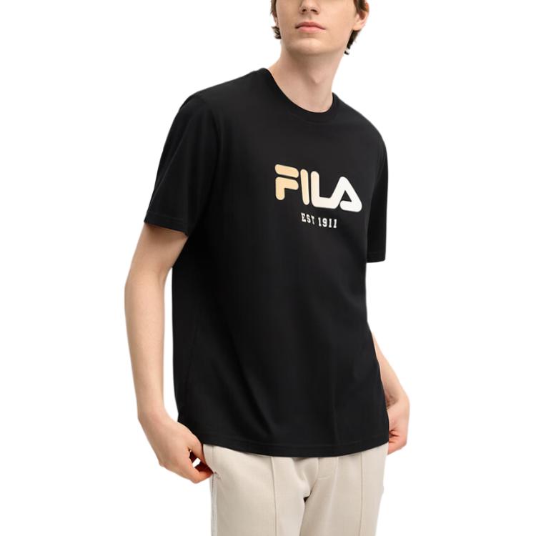 Fila Original Cool And Comfortable Breathable Skin-Friendly Short Sleeve T-Shirt Unisex Tops Black Gold Frozen-Lemon F51M519106F-BG