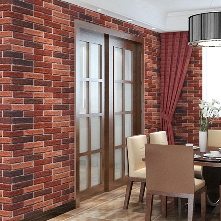 Chinese Style Retro Red Brick Wall Cover Bedroom Dining Room Background Water-Repellent Moisture-Proof Self-Adhesive Refurbished Film