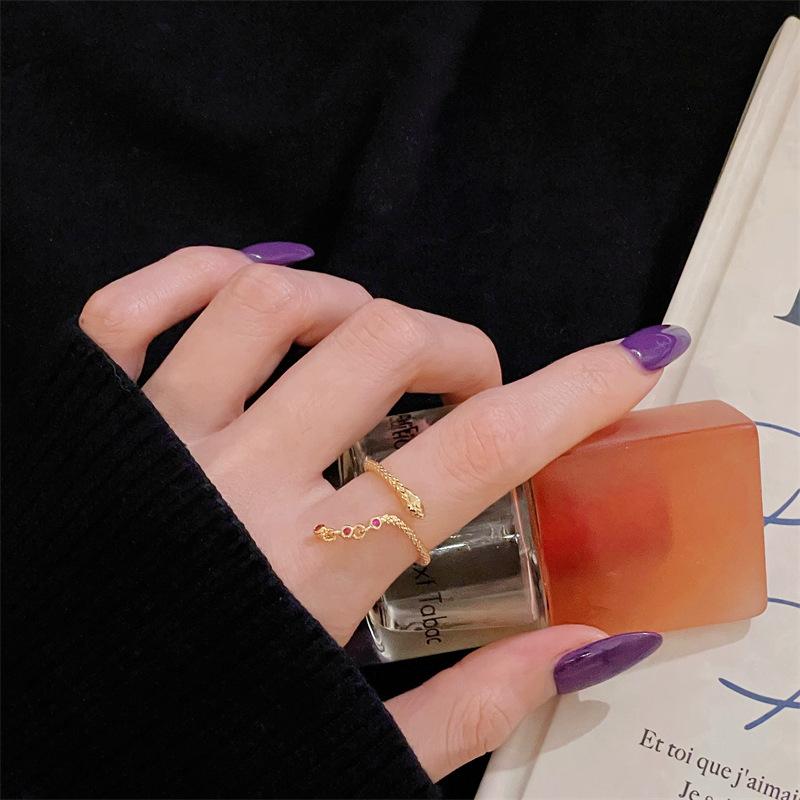 Year Of The Snake, Snake-Shaped Gold Open Ring, Personalized Retro Diamond-Set, Medium And Ancient Style, High-End Sense, Light Luxury, Niche