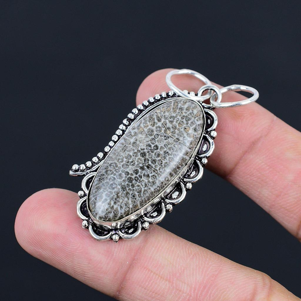 Natural Stingray Coral Gemstone Jewelry 925 Sterling Silver Pendant For Girls